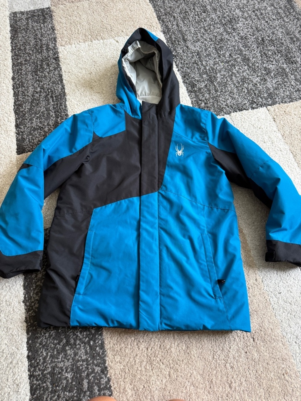 Spyder Kids Blue and Black Hooded Flyte Jacket- Size XL 18